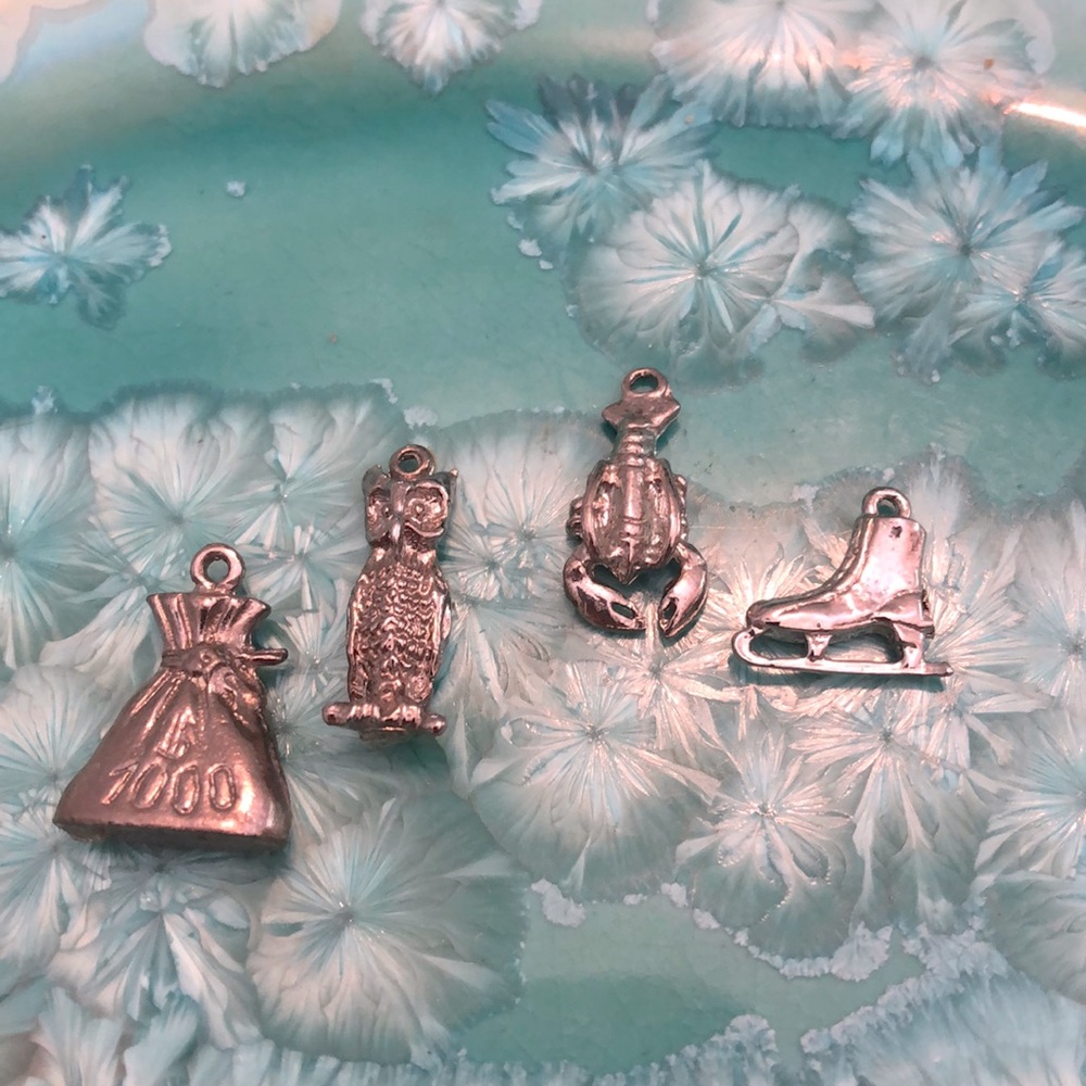 Silver Charms Owl, Lobster, Skate, Money bag (Charms Only)